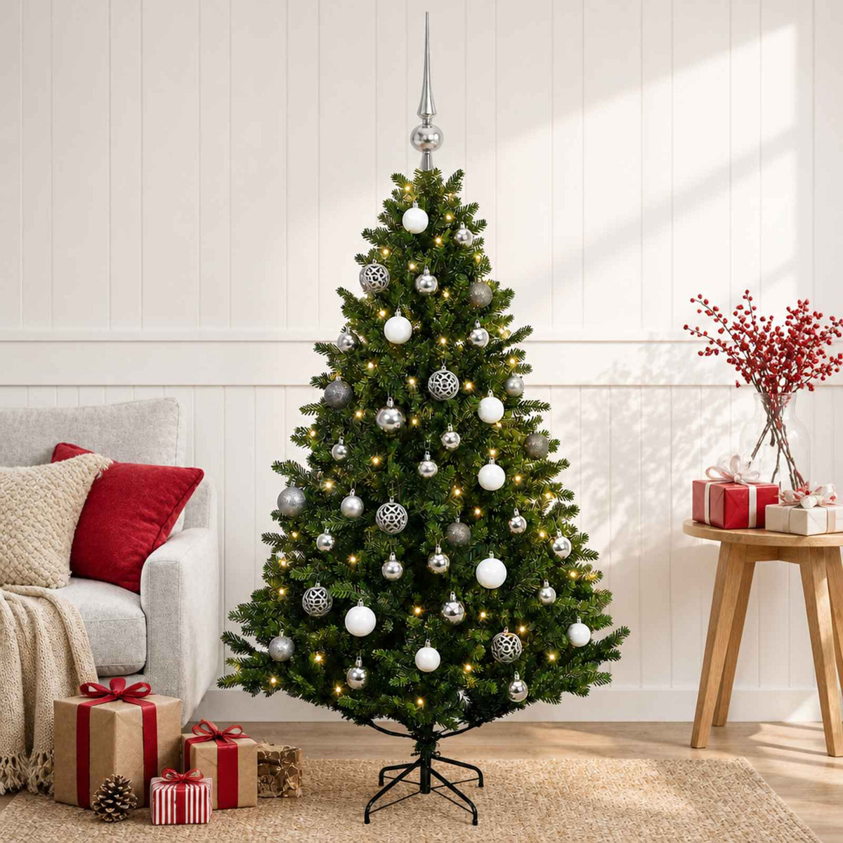 vidaXL Artificial Christmas Tree with Bauble 150 cm 150 LEDs