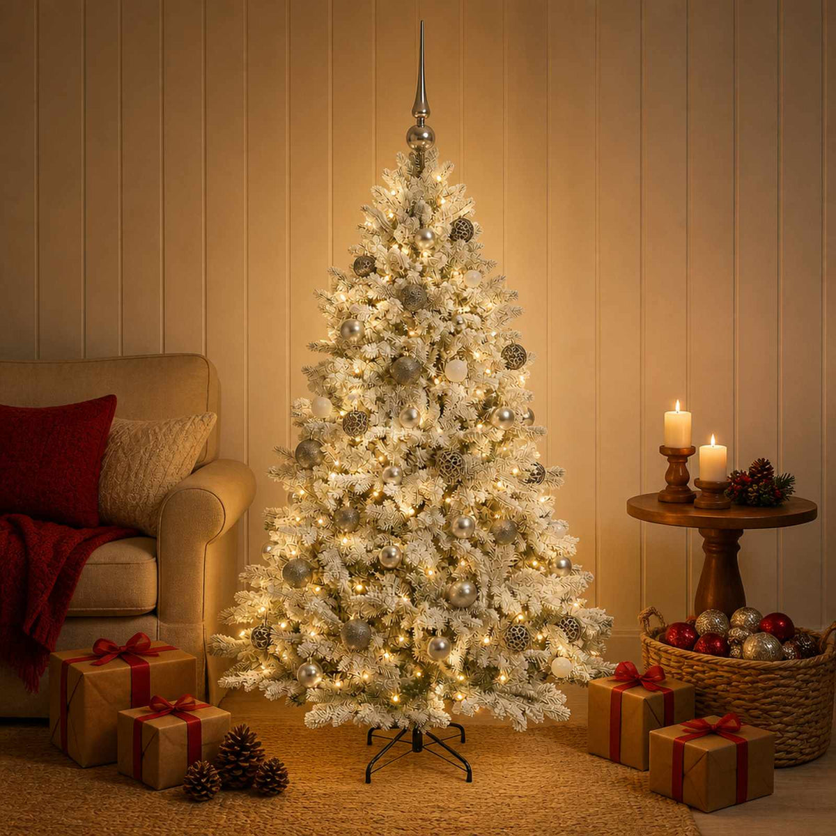 vidaXL Artificial Christmas Tree with Bauble 120 cm 150 LEDs