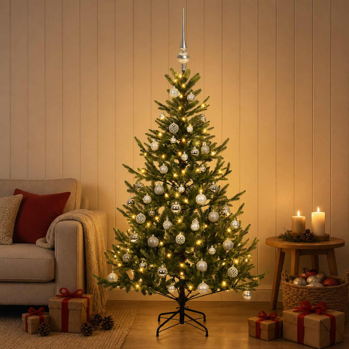 vidaXL Artificial Christmas Tree with Bauble 120 cm 150 LEDs