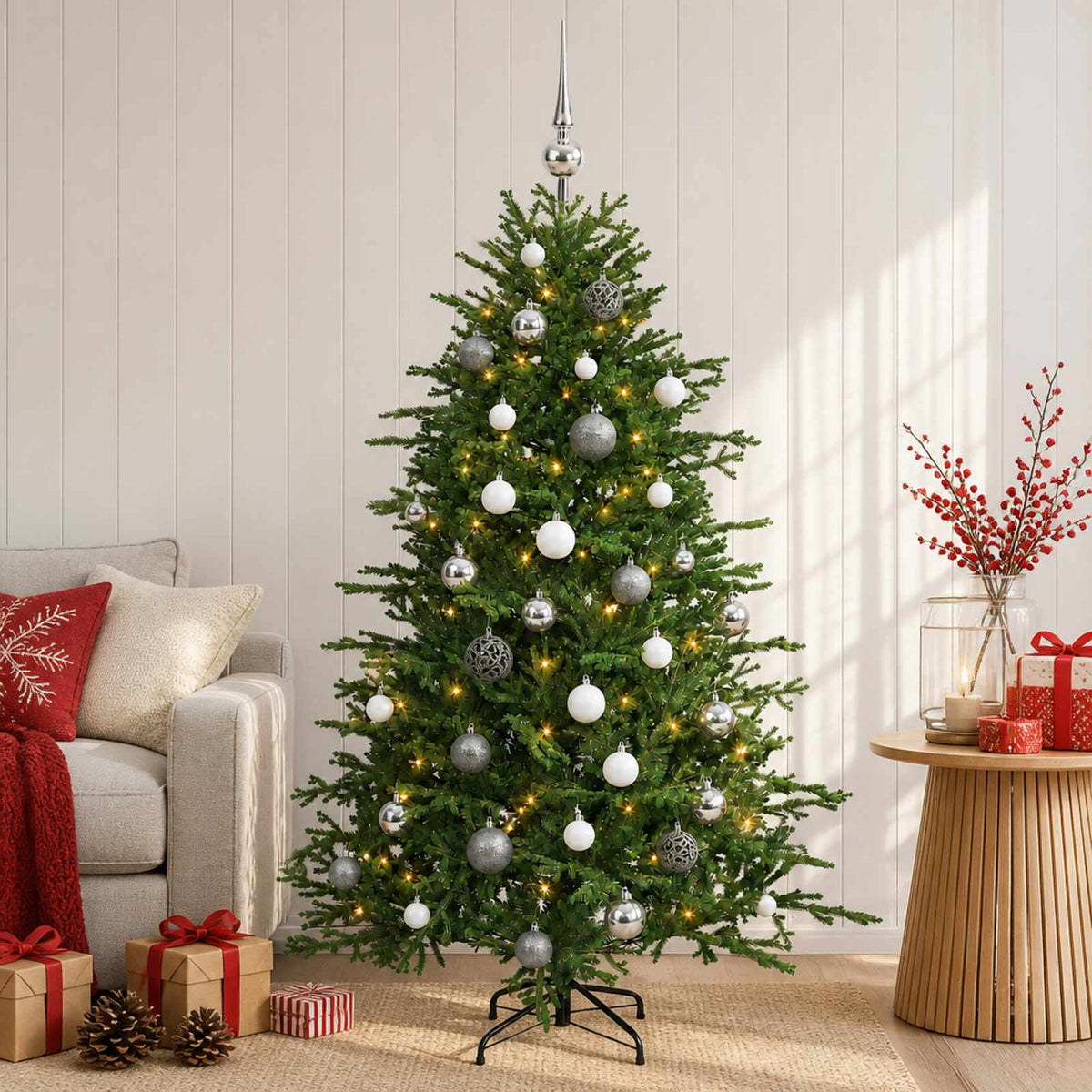 vidaXL Artificial Christmas Tree with Bauble 150 cm 150 LEDs