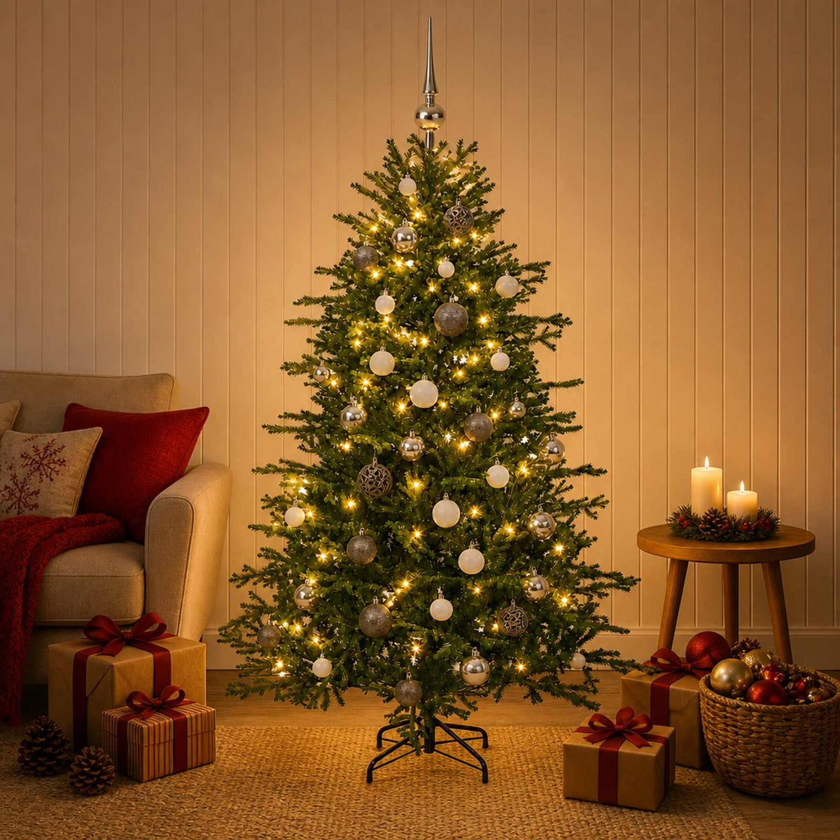 vidaXL Artificial Christmas Tree with Bauble 150 cm 150 LEDs