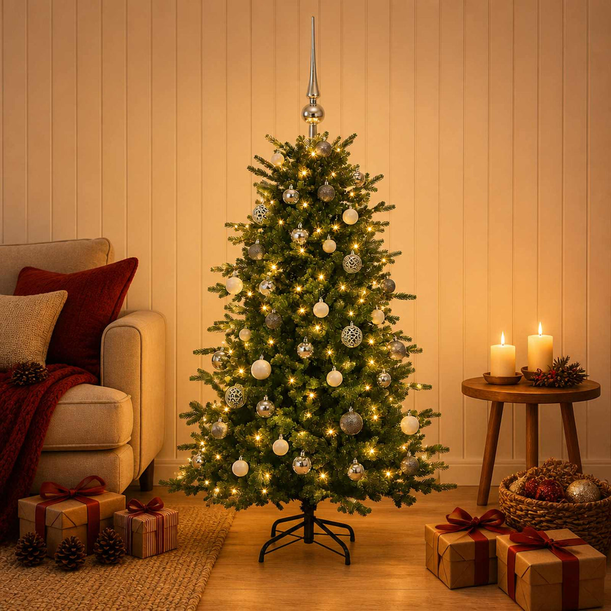 vidaXL Artificial Christmas Tree with Bauble 150 cm 150 LEDs