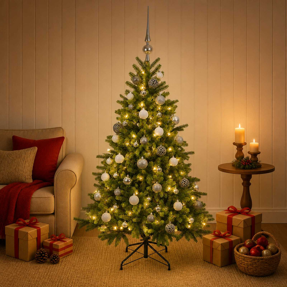 vidaXL Artificial Christmas Tree with Bauble 150 cm 150 LEDs