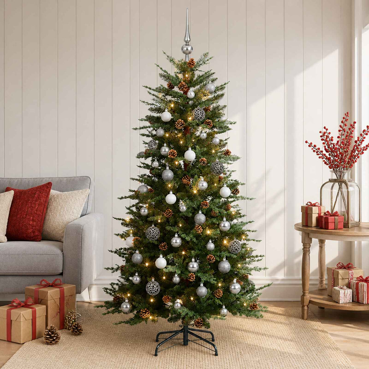 vidaXL Artificial Hinged Christmas Tree 150 cm 150 LEDs Warm White