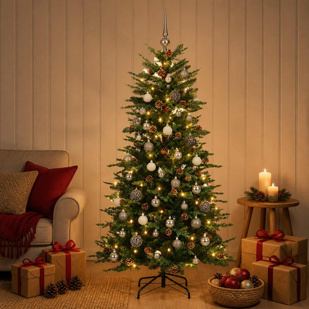 vidaXL Artificial Christmas Tree with Bauble 120 cm 150 LEDs