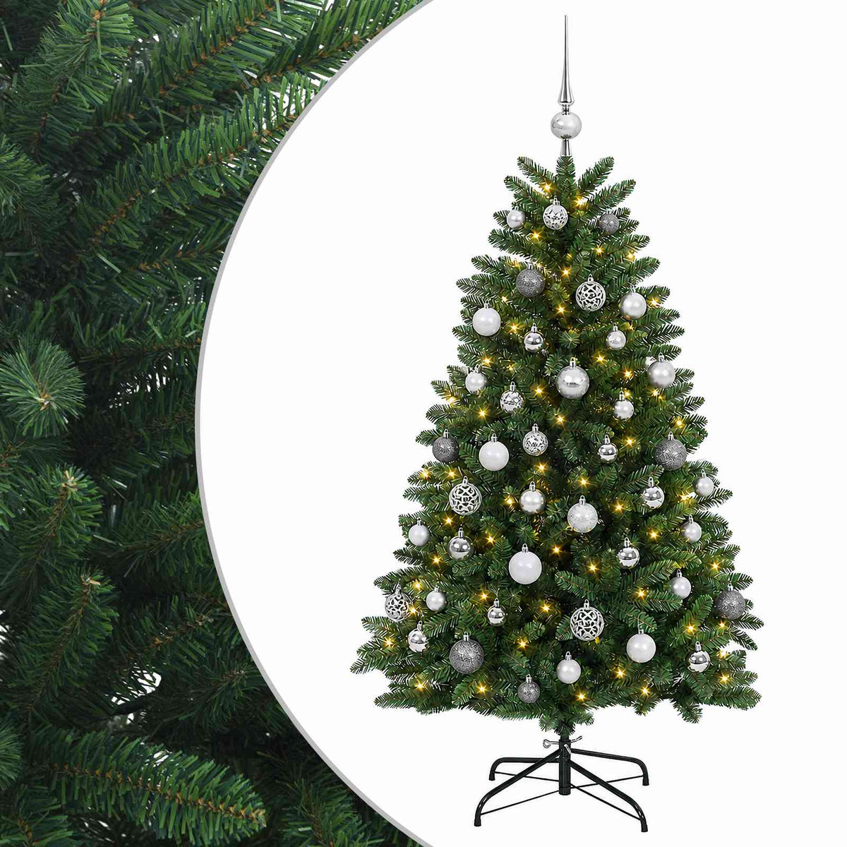 vidaXL Artificial Christmas Tree Mid-green with Bauble 150 cm 150 LEDs