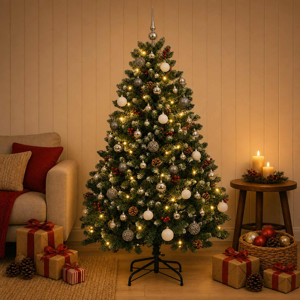 vidaXL Artificial Christmas Tree with Bauble 180 cm 300 LEDs
