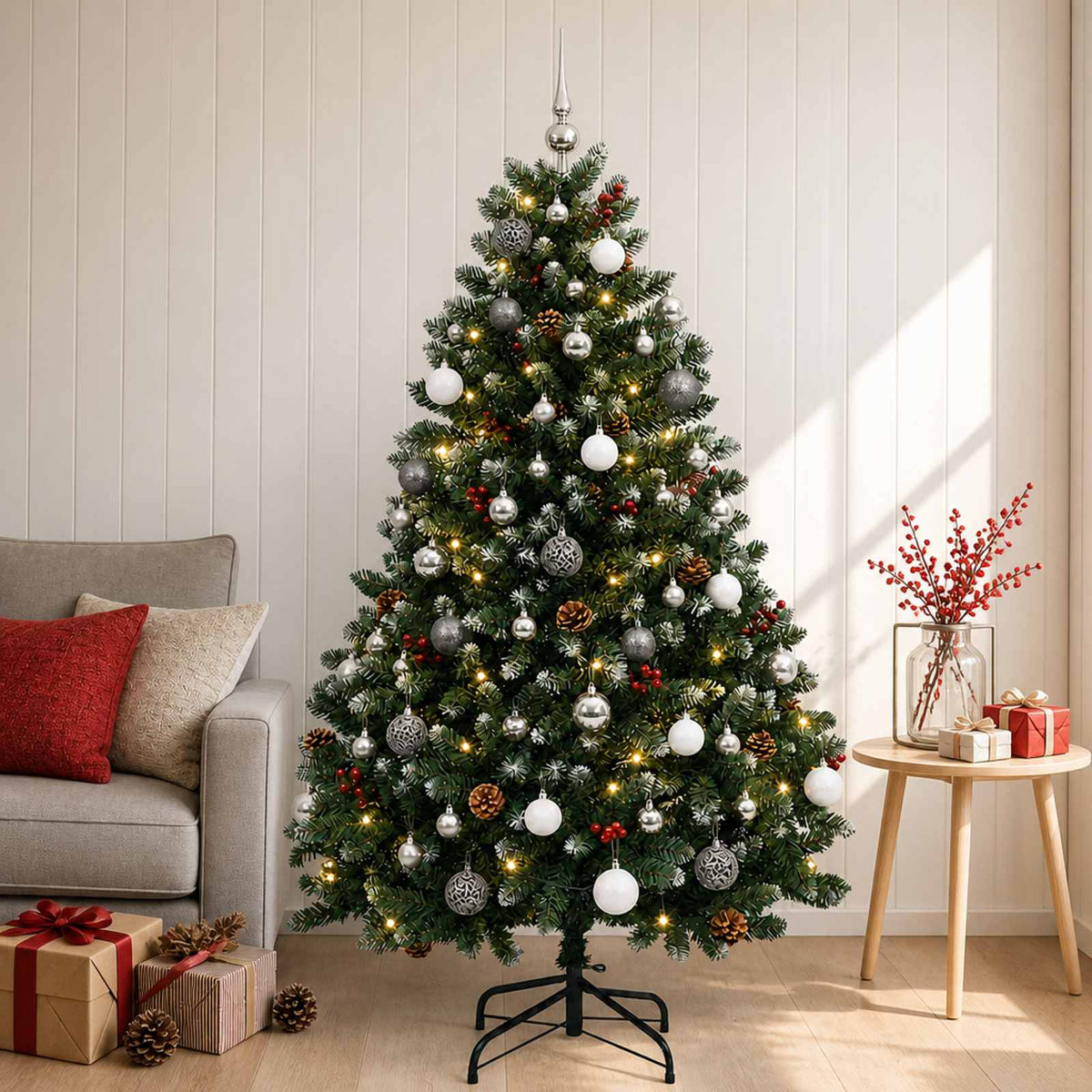vidaXL Artificial Christmas Tree with Bauble 180 cm 300 LEDs
