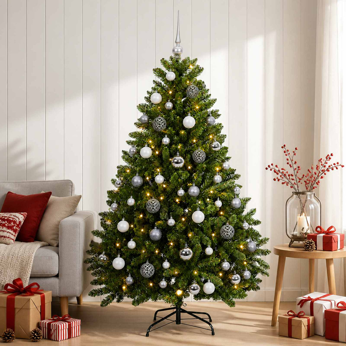 vidaXL Light Green Artificial Christmas Tree with Baubles 180 cm
