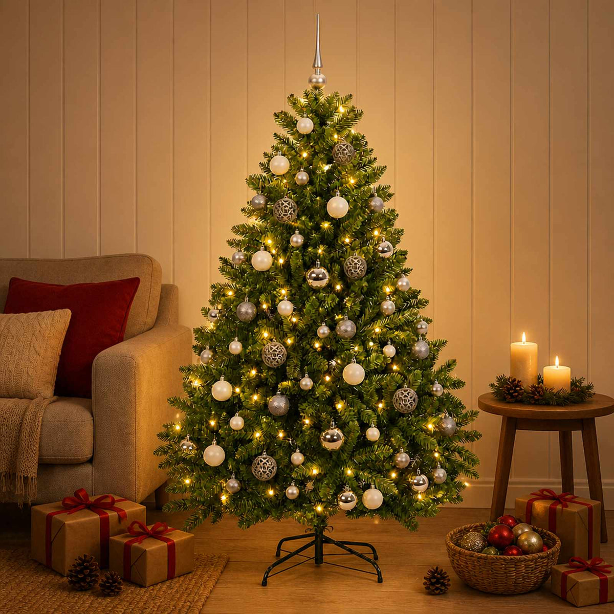 vidaXL Light Green Artificial Christmas Tree with Baubles 180 cm