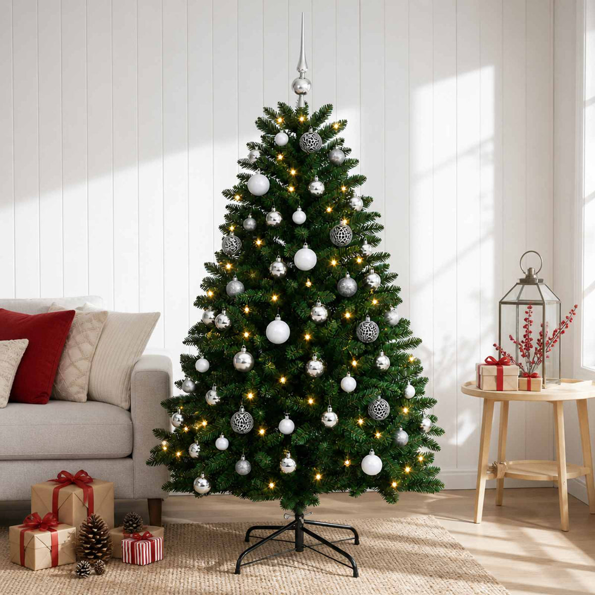 vidaXL Artificial Christmas Tree Mid-green with Bauble 180 cm 300 LEDs