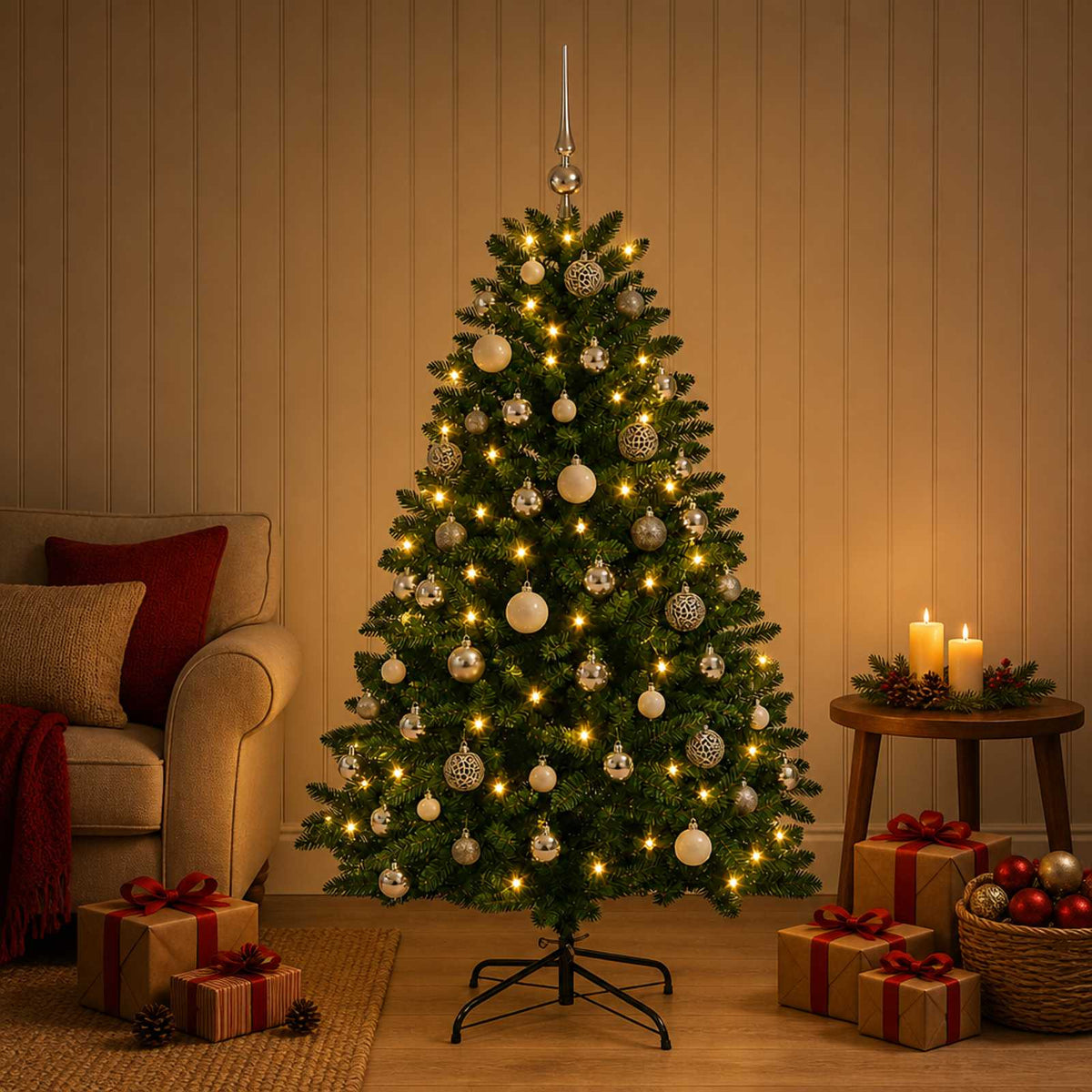 vidaXL Artificial Christmas Tree Mid-green with Bauble 180 cm 300 LEDs