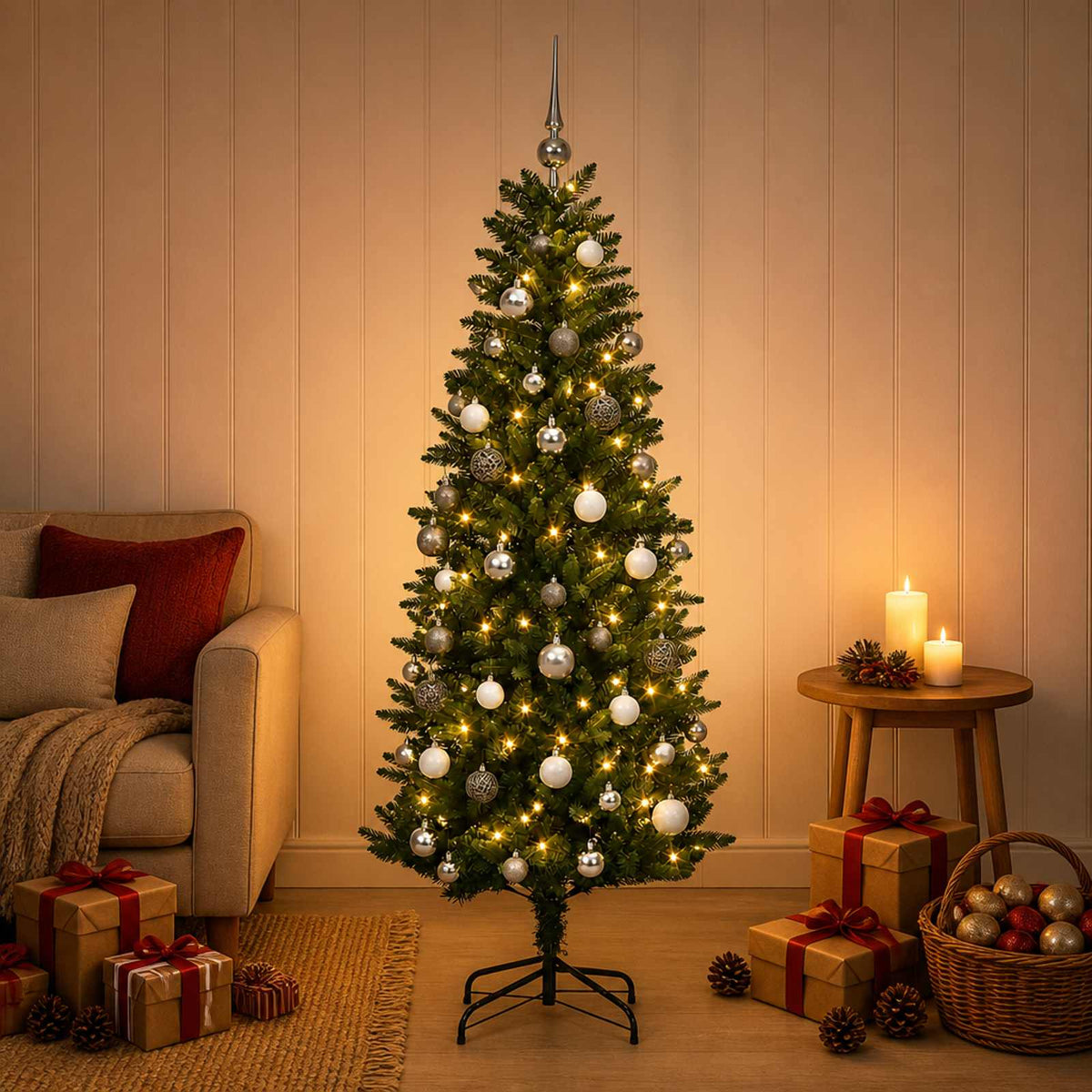 vidaXL Artificial Christmas Tree with Bauble 150 cm 150 LEDs
