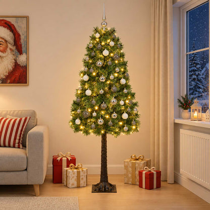 vidaXL Artificial Hinged Christmas Tree with Baubles 180 cm 300 LEDs