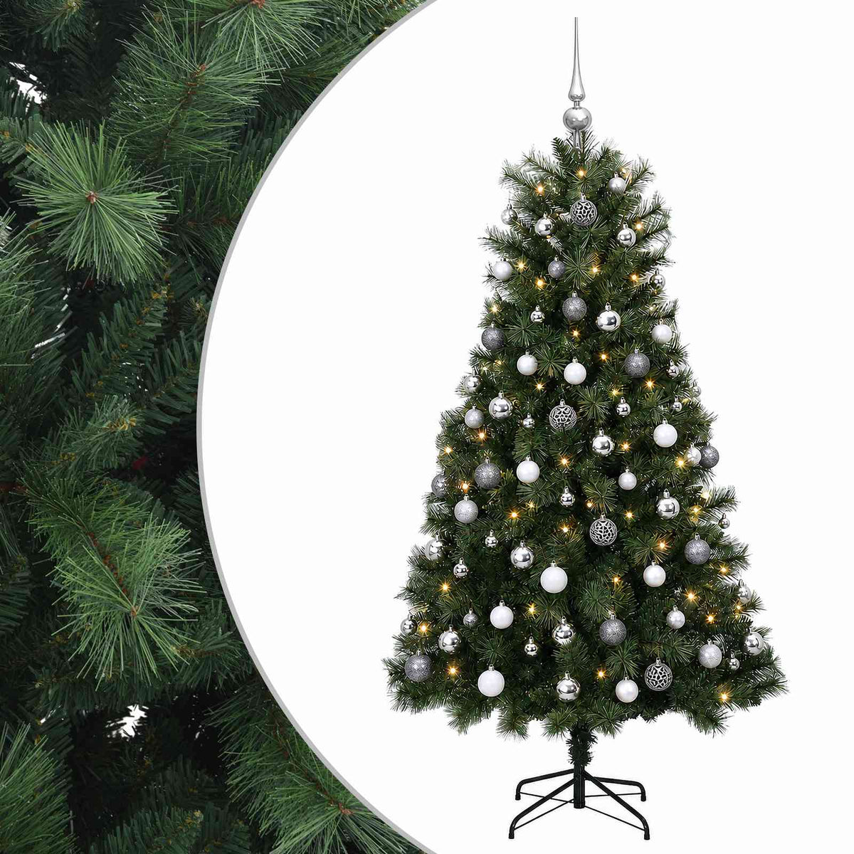vidaXL Artificial Hinged Christmas Tree with Baubles 120 cm 150 LEDs