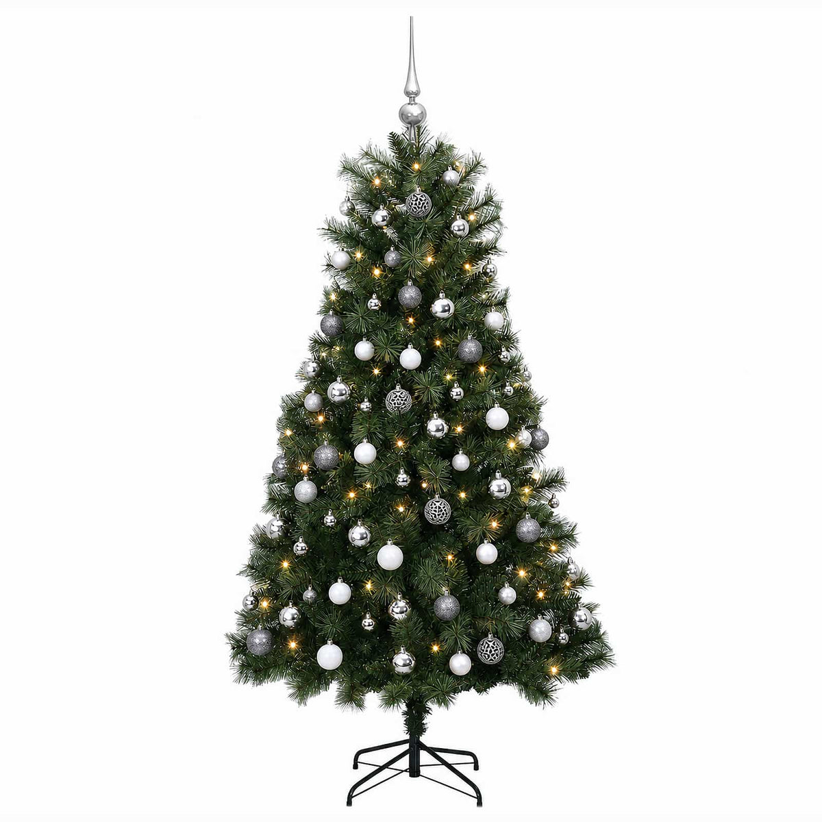 vidaXL Artificial Hinged Christmas Tree with Baubles 120 cm 150 LEDs