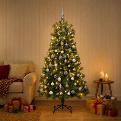 vidaXL Artificial Hinged Christmas Tree with Baubles 120 cm 150 LEDs