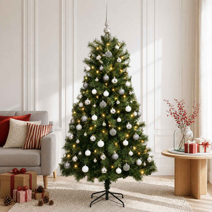 vidaXL Artificial Hinged Christmas Tree with Baubles 120 cm 150 LEDs