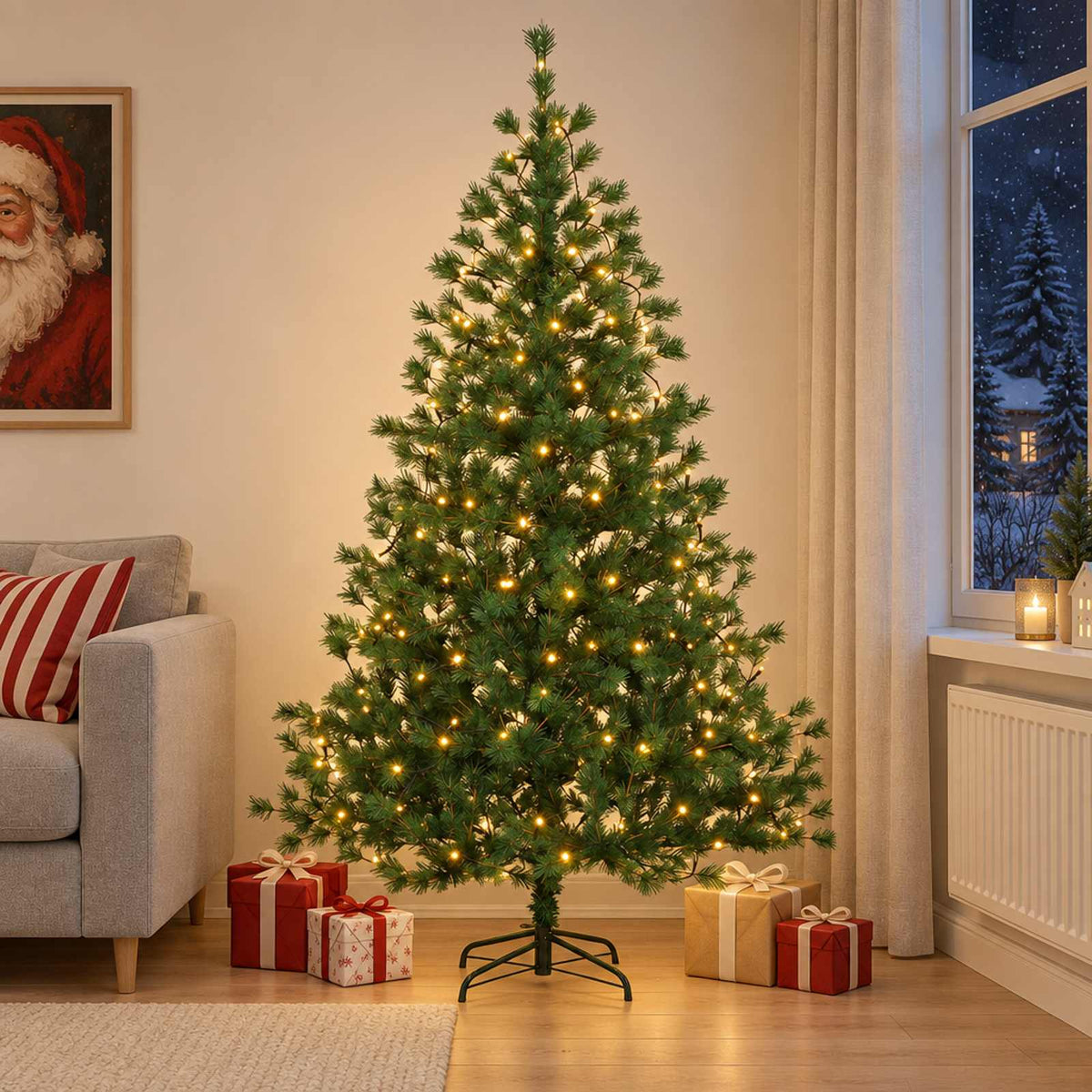 vidaXL Artificial Hinged Christmas Tree 180 cm 300 LEDs Warm White