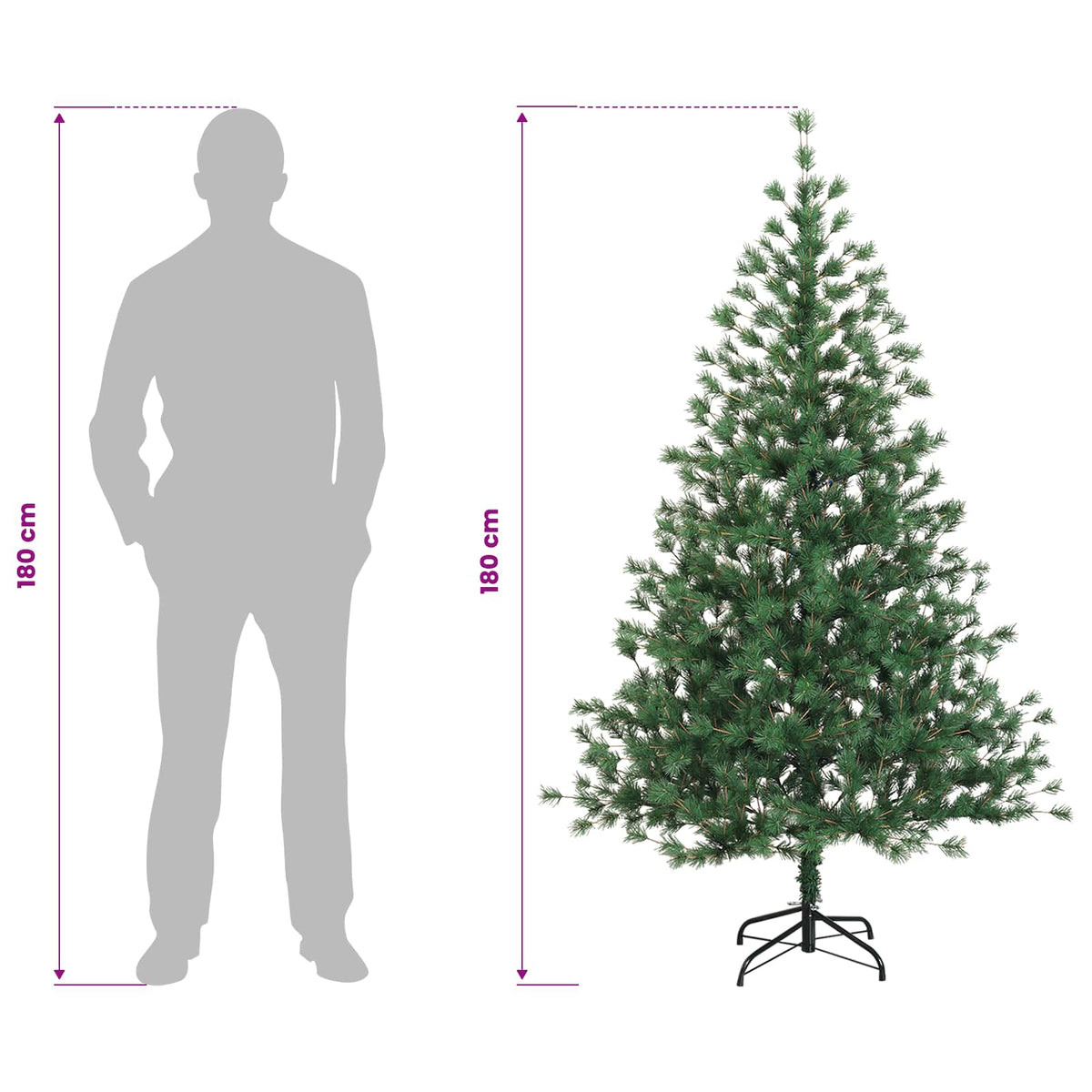 vidaXL Artificial Hinged Christmas Tree 180 cm 300 LEDs Warm White