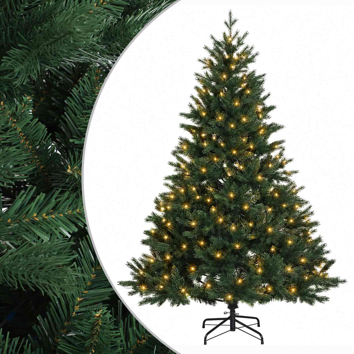vidaXL Artificial Hinged Christmas Tree 180 cm 300 LEDs Warm White