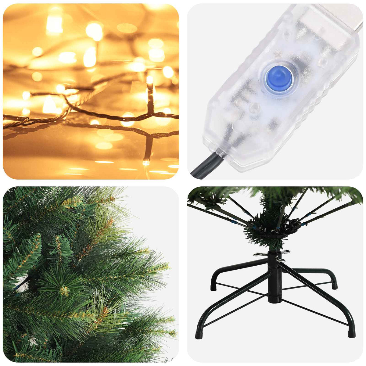 vidaXL Artificial Hinged Christmas Tree 210 cm 300 LEDs Warm White