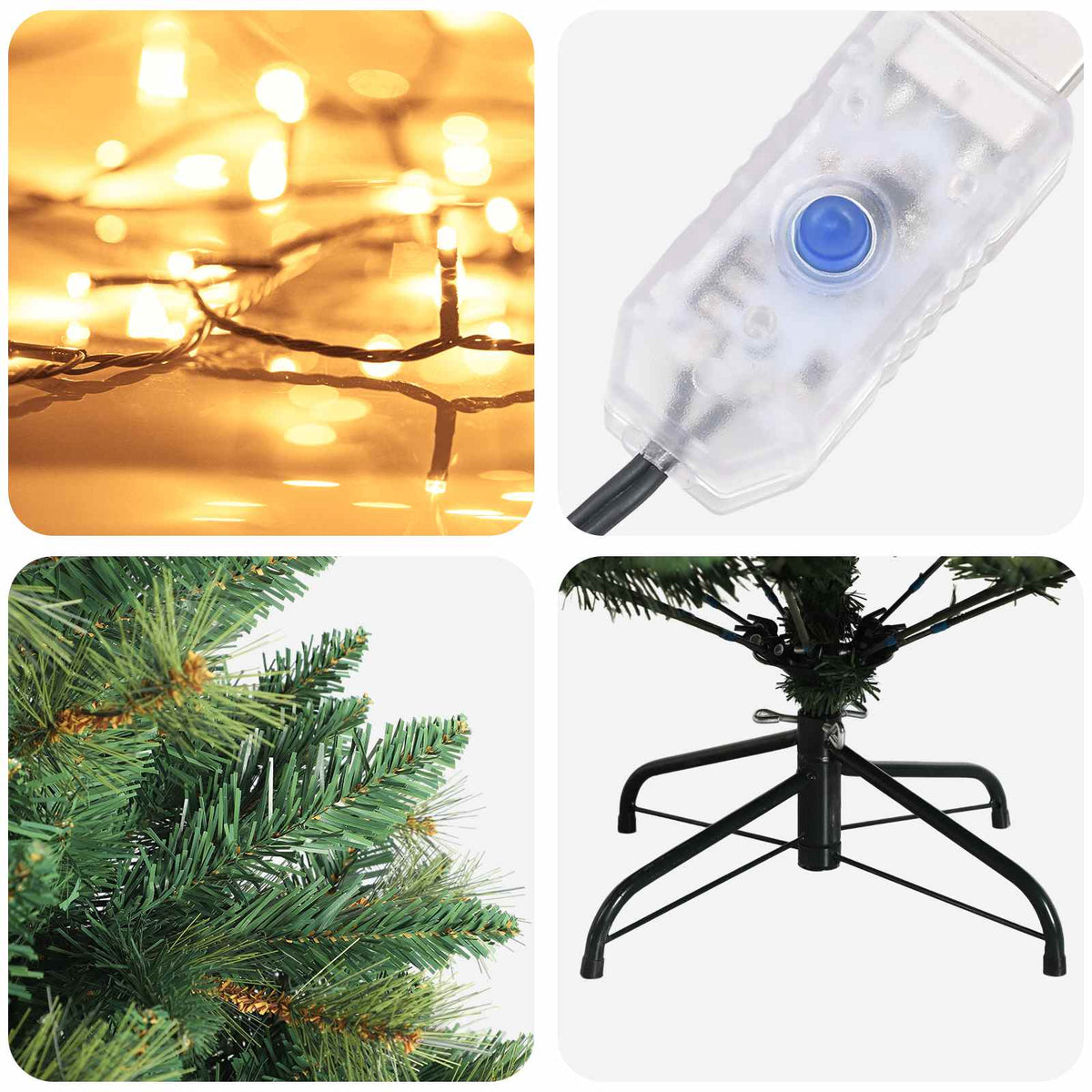 vidaXL Artificial Hinged Christmas Tree 180 cm 300 LEDs Warm White