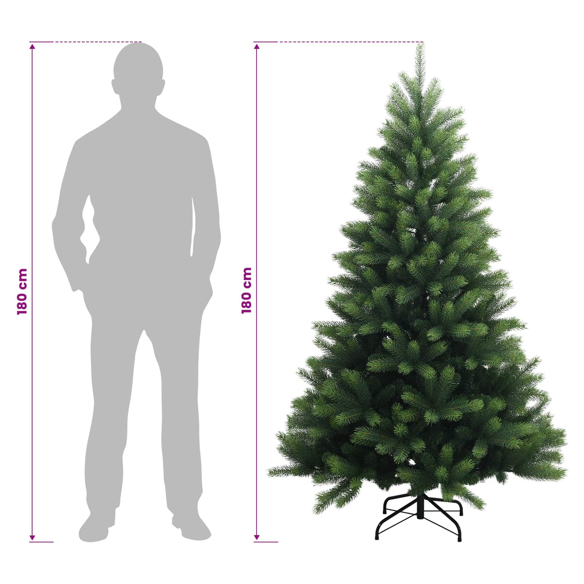 vidaXL Artificial Hinged Christmas Tree 180 cm 300 LEDs Warm White