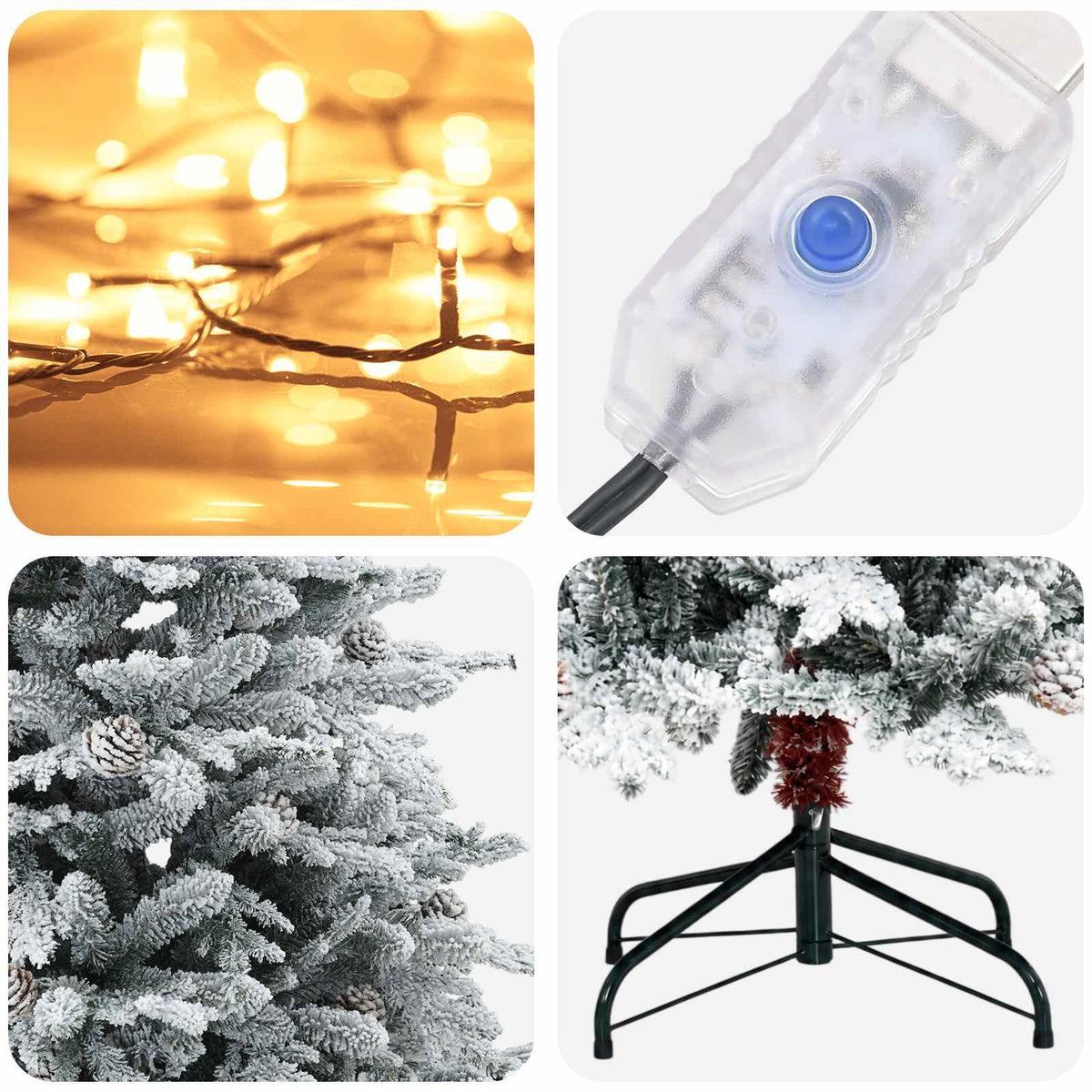 vidaXL Artificial Hinged Christmas Tree 210 cm 300 LEDs Warm White