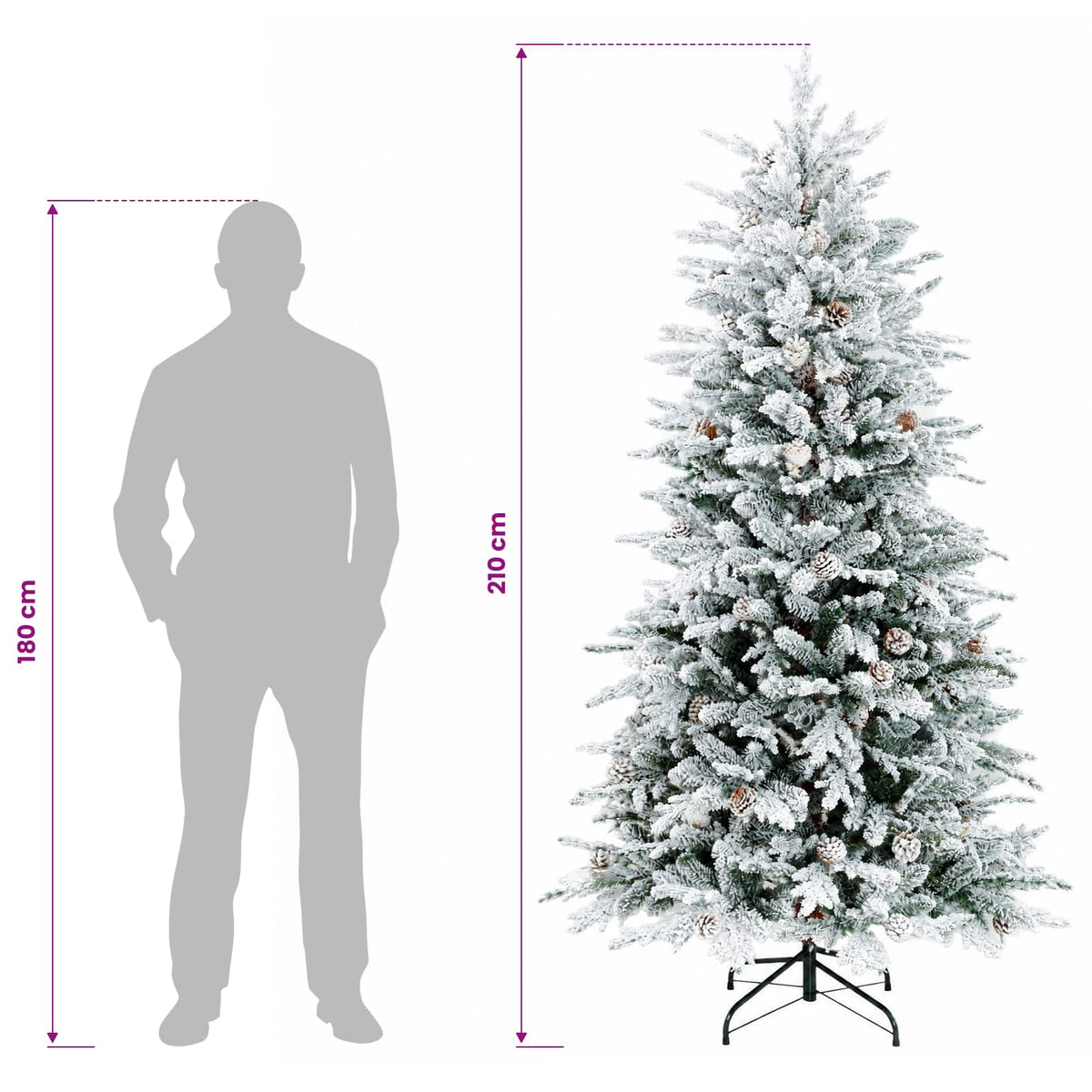 vidaXL Artificial Hinged Christmas Tree 210 cm 300 LEDs Warm White