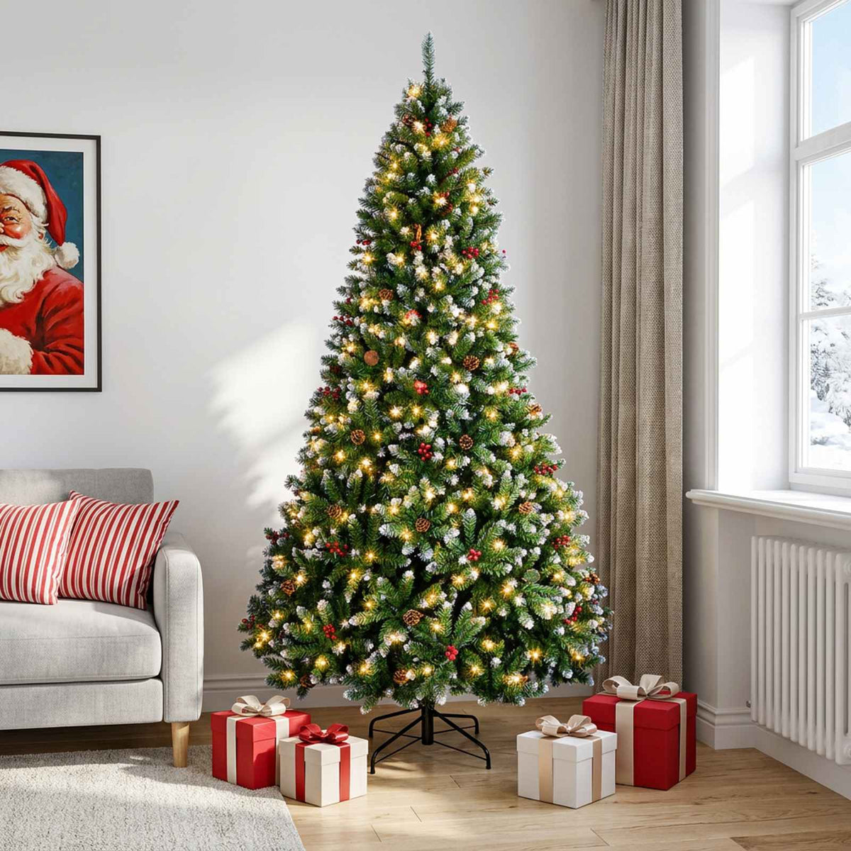 vidaXL Artificial Hinged Christmas Tree 300 cm 300 LEDs Warm White