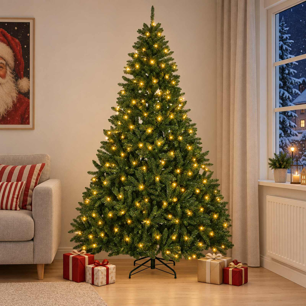 vidaXL Artificial Hinged Christmas Tree 240 cm 300 LEDs Warm White
