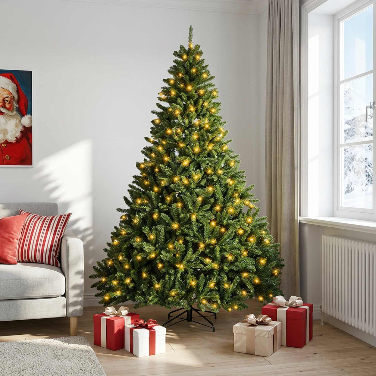 vidaXL Artificial Hinged Christmas Tree 240 cm 300 LEDs Warm White