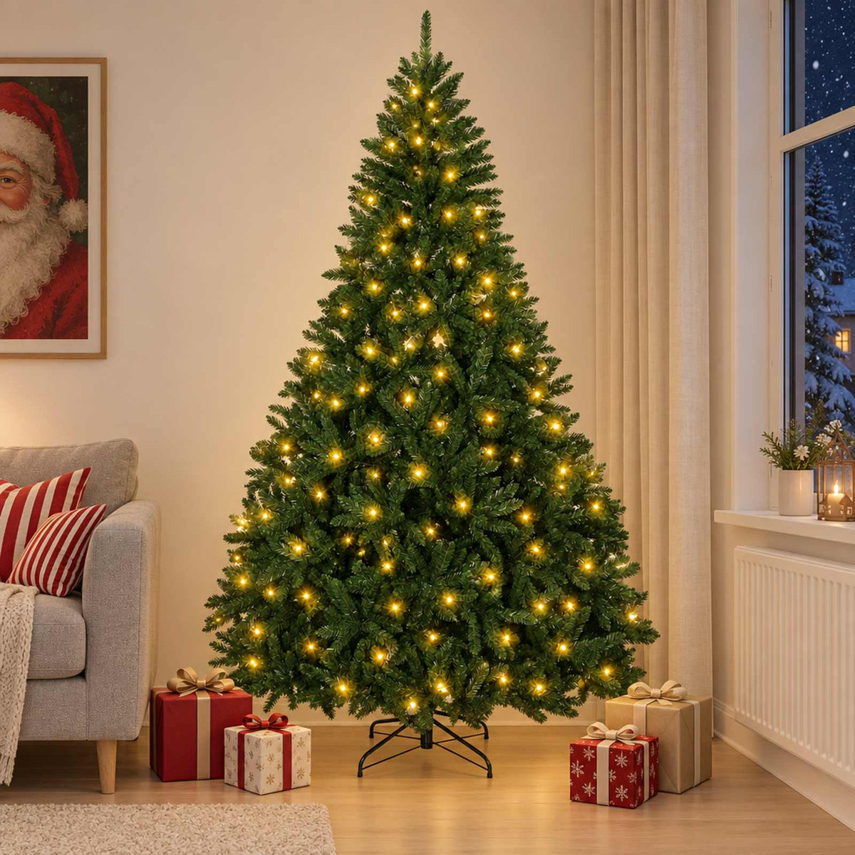 vidaXL Artificial Hinged Christmas Tree 210 cm 300 LEDs Warm White