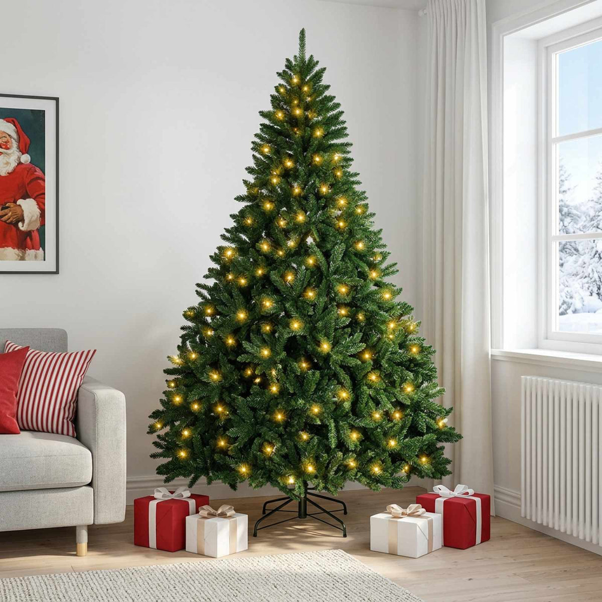 vidaXL Artificial Hinged Christmas Tree 270 cm 300 LEDs Warm White