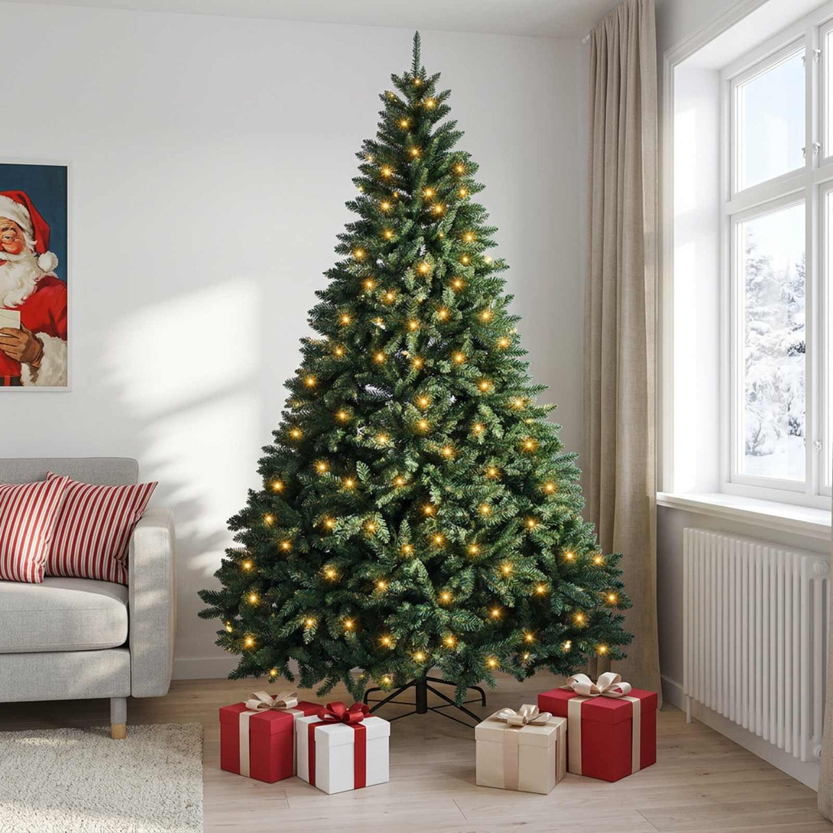 vidaXL Artificial Hinged Christmas Tree Dark Green 300 cm 600 LEDs