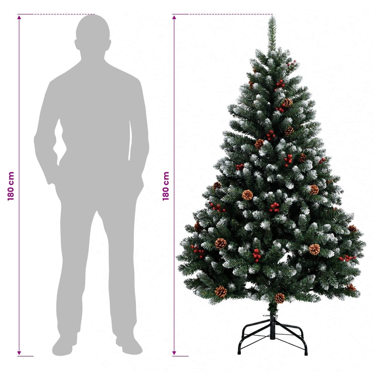 vidaXL Artificial Hinged Christmas Tree 180 cm 300 LEDs Warm White