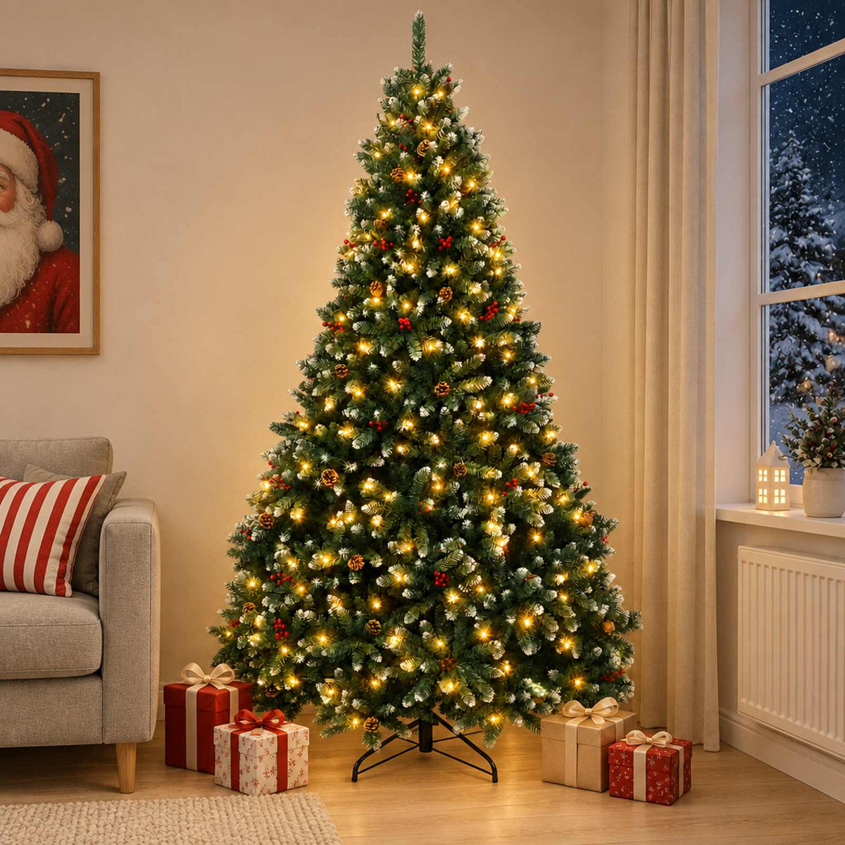 vidaXL Artificial Hinged Christmas Tree 240 cm 300 LEDs Warm White