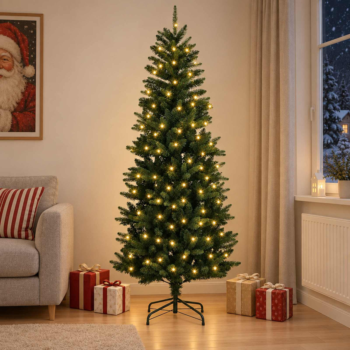 vidaXL Artificial Hinged Christmas Tree 210 cm 300 LEDs Warm White