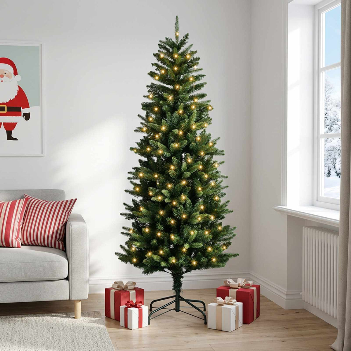 vidaXL Artificial Hinged Christmas Tree 180 cm 300 LEDs Warm White