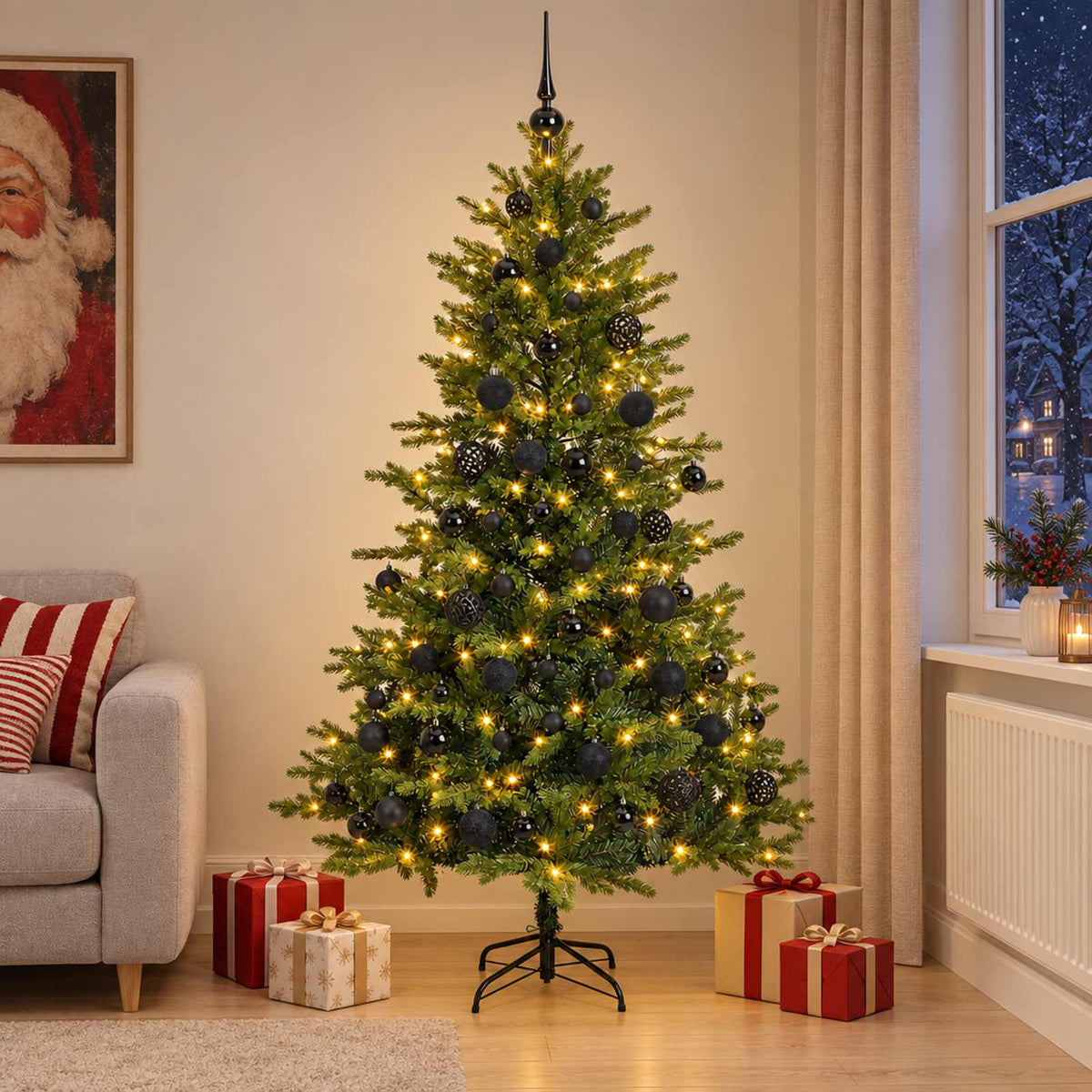 vidaXL Artificial Christmas Tree with Bauble 210 cm 300 LEDs