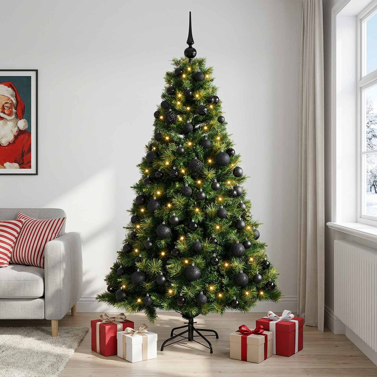 vidaXL Artificial Christmas Tree with Bauble 210 cm 300 LEDs