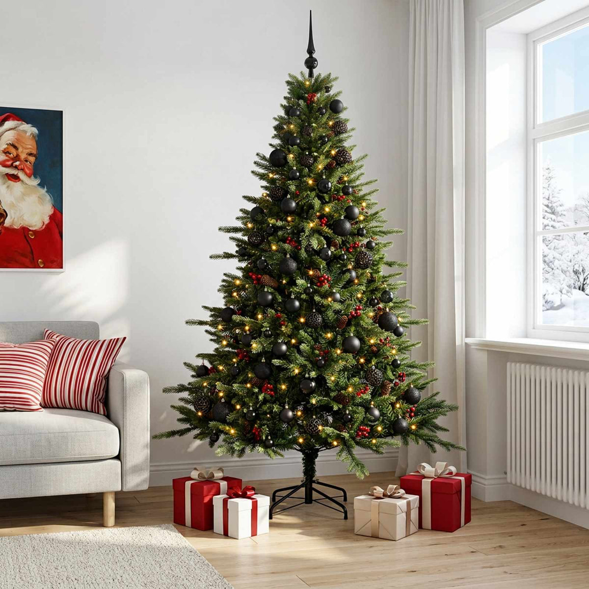 vidaXL Artificial Christmas Tree with Bauble 210 cm 300 LEDs