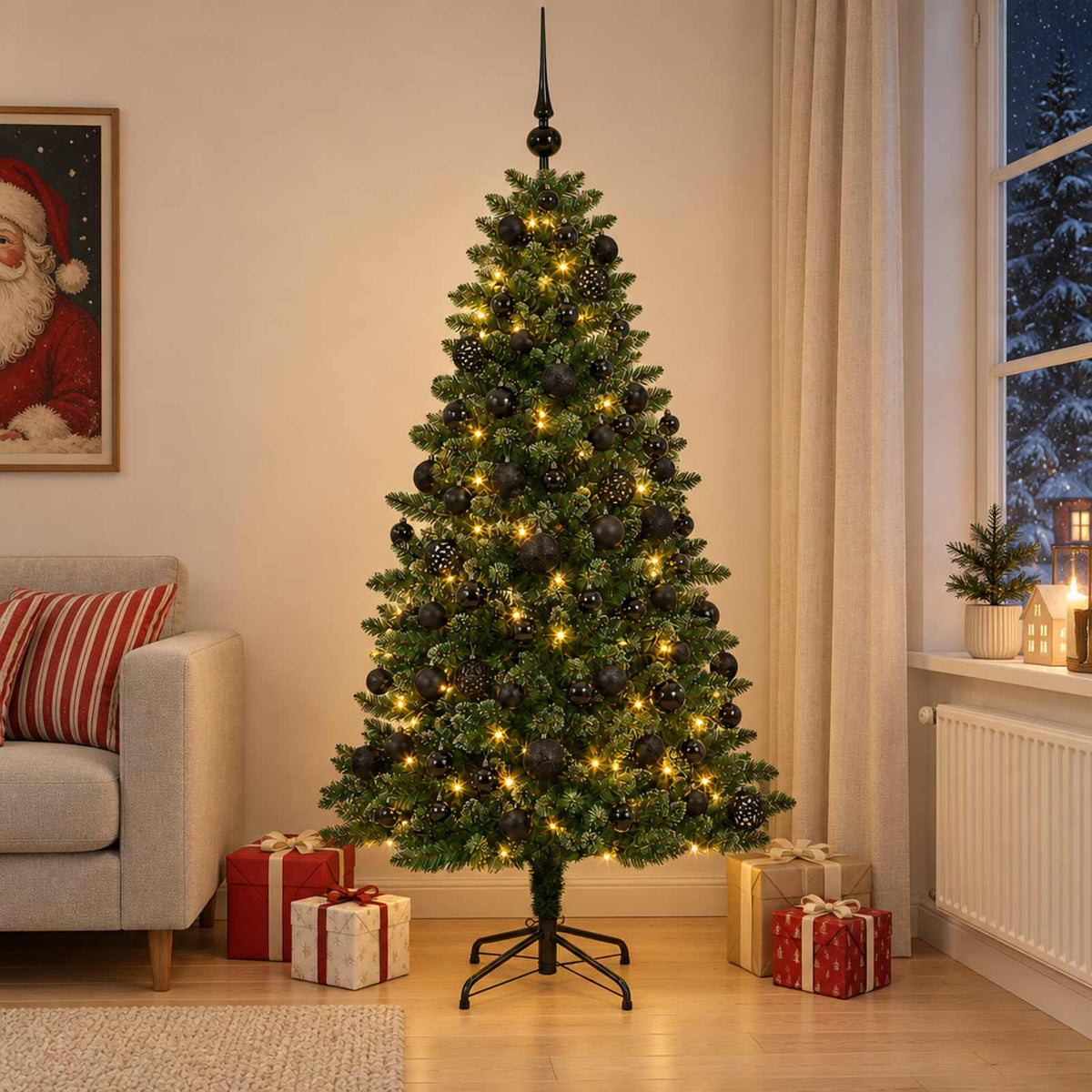 vidaXL Artificial Christmas Tree with Bauble 210 cm 300 LEDs