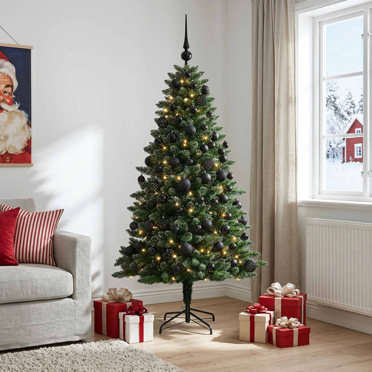 vidaXL Artificial Christmas Tree with Bauble 210 cm 300 LEDs