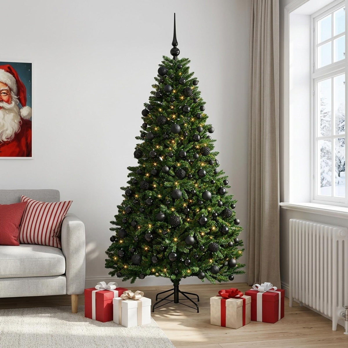vidaXL Artificial Christmas Tree Mid-green with Bauble 210 cm 300 LEDs
