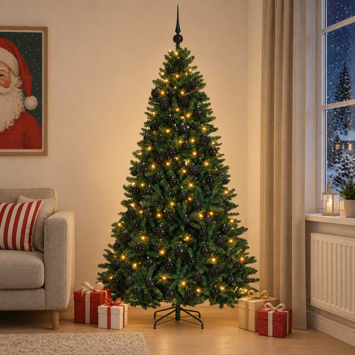 vidaXL Artificial Christmas Tree Dark Green with Bauble 210 cm