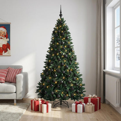 vidaXL Artificial Christmas Tree Dark Green with Bauble 210 cm