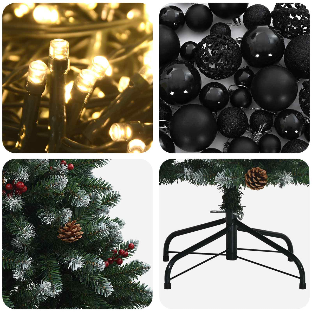 vidaXL Artificial Christmas Tree Green with Bauble 180 cm 300 LEDs