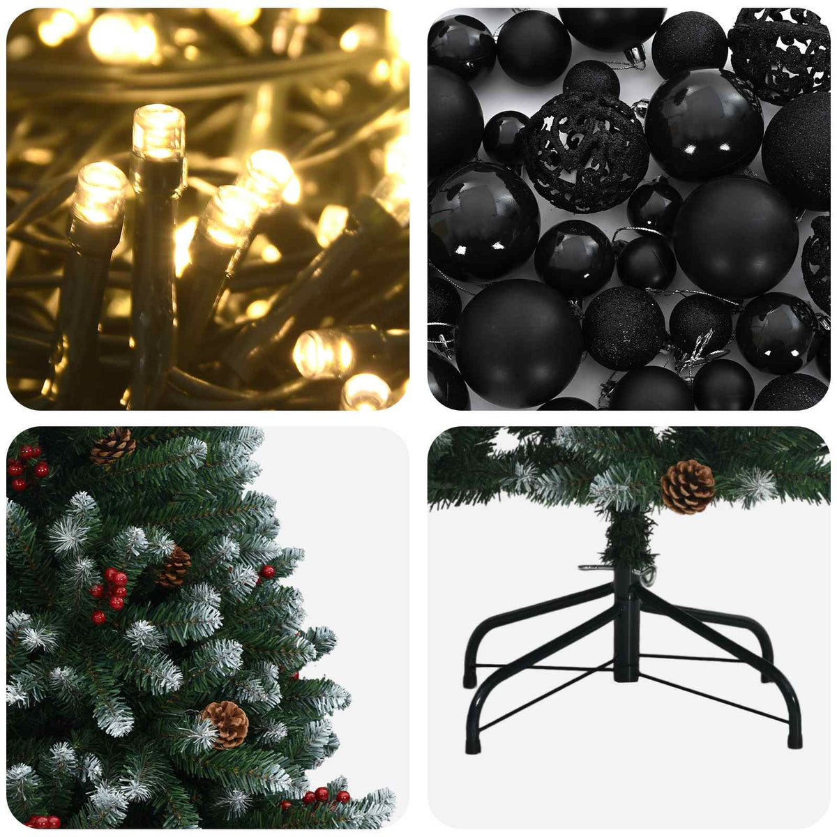 vidaXL Green Artificial Christmas Tree with Baubles 180 cm 300 LEDs